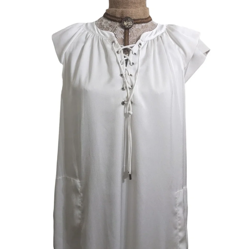 Sabina Musayev White Lace Up Tiered Maxi Dress OS Made in‎ Israel - Picture 3 of 8